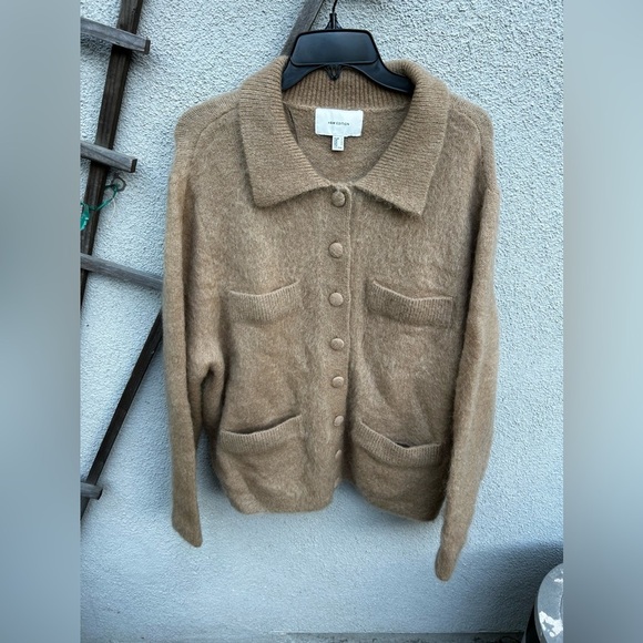 H&M MOHAIR-BLEND COLLARED CARDIGAN in Dark Beige - Picture 9 of 13